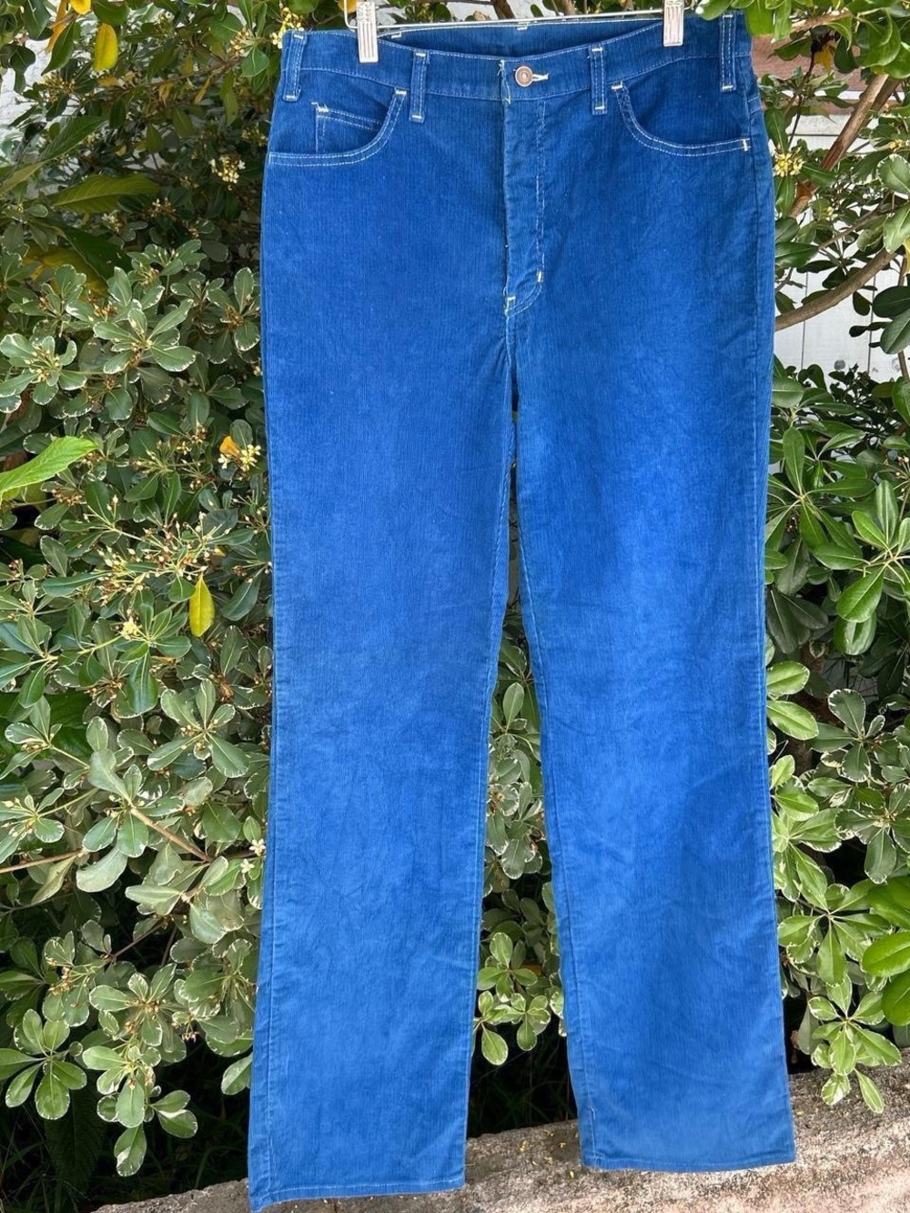 Vintage 1970s Blue Corduroy Pants 33x34 Scovill Zipper Straight Leg